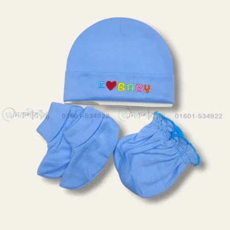 Baby Cotton Cap Mitten Booties Set - Solid Color - Image 4