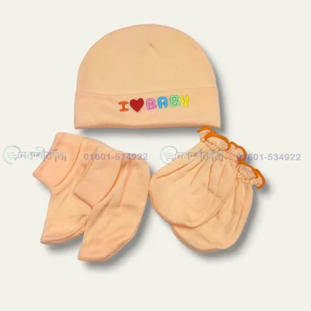 Baby Cotton Cap Mitten Booties Set - Solid Color - Image 3