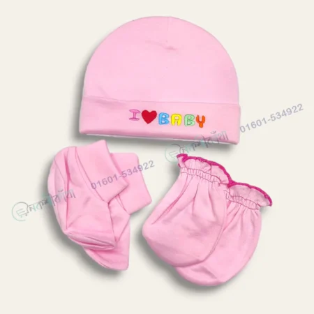 Baby Cotton Cap Mitten Booties Set - Solid Color - Image 2
