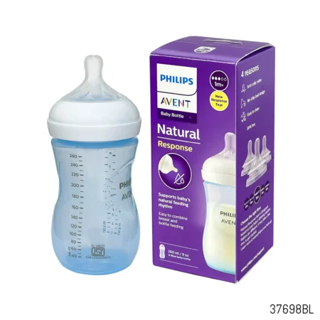 Avent Natural Blue Bottle 260ml | Anti-Colic BPA Free - Image 2